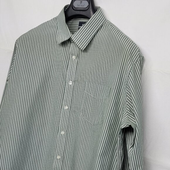 1901 Mens Dress Shirt 17 34-35 Athletic Fit Long Sleeve Cotton Striped Green - Picture 8 of 15